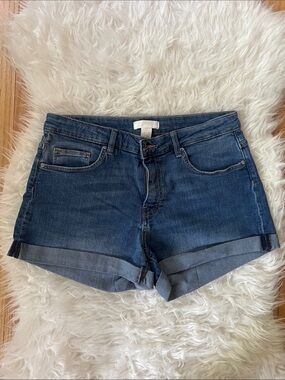 Dark Blue Denim Roll-Cuff Jean Shorts